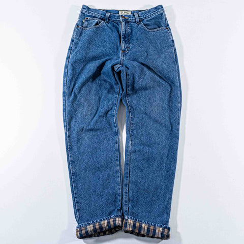LL Bean Flannel Lined Jeans Denim Faded