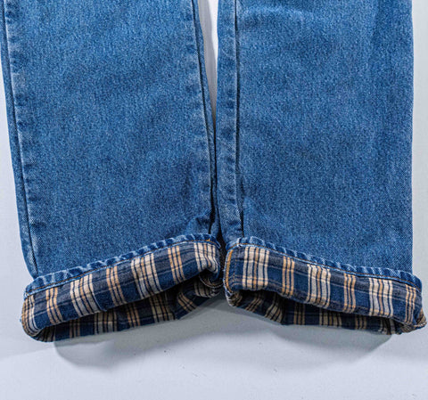 LL Bean Flannel Lined Jeans Denim Faded