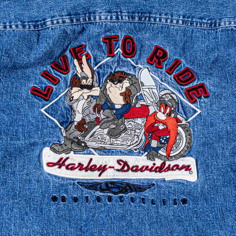 Harley Davidson Taz Looney Tunes Denim Shirt Live To Ride