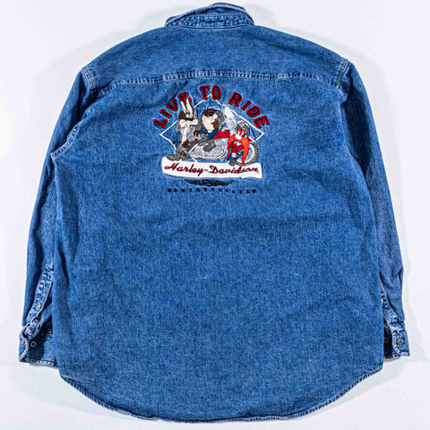 Harley Davidson Taz Looney Tunes Denim Shirt Live To Ride