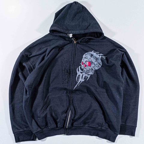 Skull Tribal Sun Faded Repaired Zip Hoodie Sweatshirt