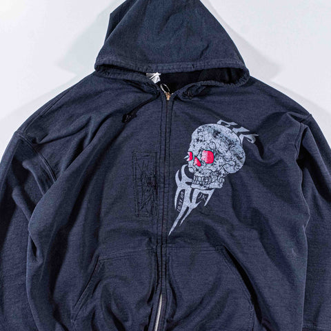 Skull Tribal Sun Faded Repaired Zip Hoodie Sweatshirt