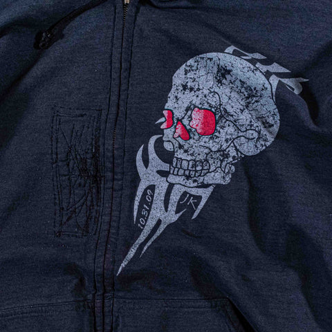 Skull Tribal Sun Faded Repaired Zip Hoodie Sweatshirt