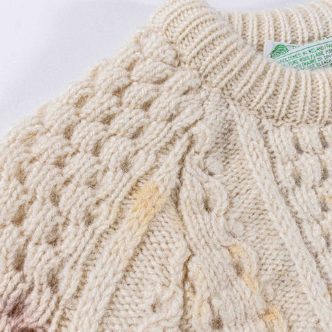 Donegal Woollen Products Cable Knit Fisherman Wool Sweater Distressed