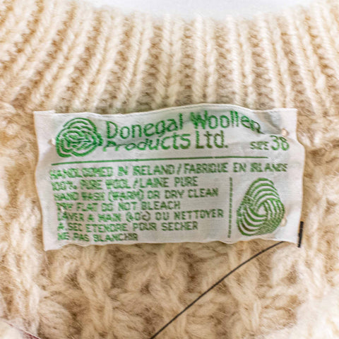 Donegal Woollen Products Cable Knit Fisherman Wool Sweater Distressed