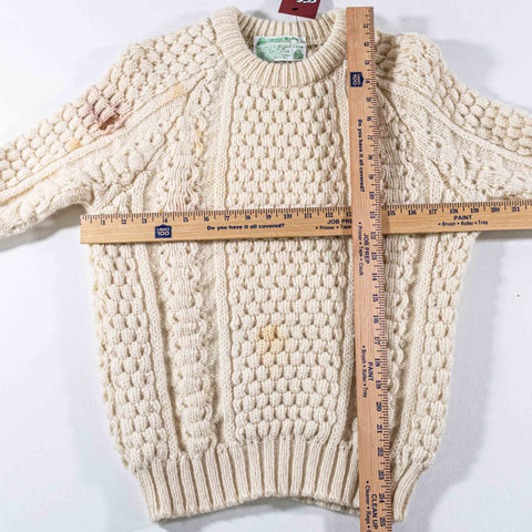 Donegal Woollen Products Cable Knit Fisherman Wool Sweater Distressed
