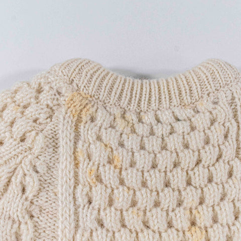 Donegal Woollen Products Cable Knit Fisherman Wool Sweater Distressed