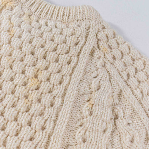 Donegal Woollen Products Cable Knit Fisherman Wool Sweater Distressed