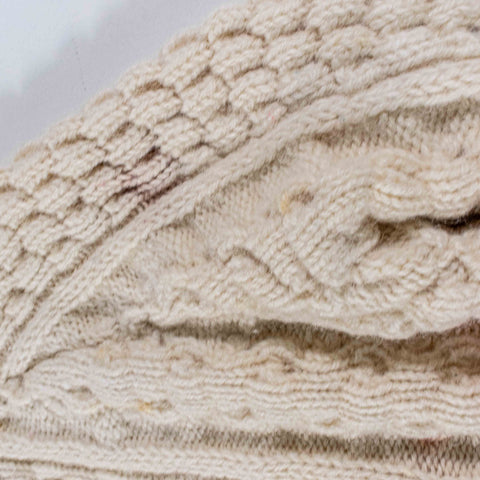 Donegal Woollen Products Cable Knit Fisherman Wool Sweater Distressed