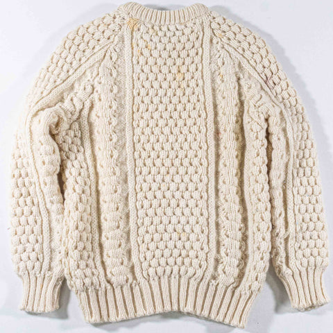 Donegal Woollen Products Cable Knit Fisherman Wool Sweater Distressed