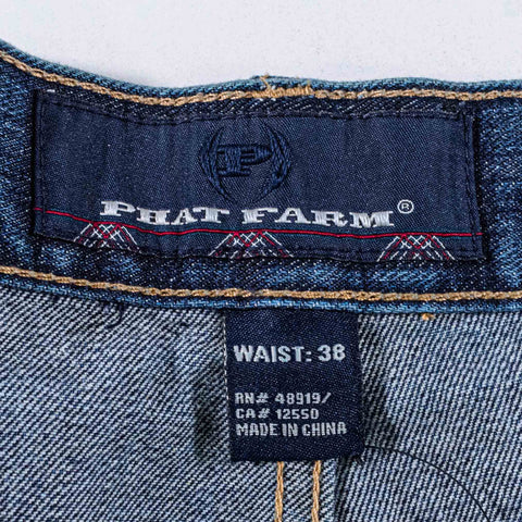 Phat Farm Embroidered Jean Shorts Baggy Wide Leg
