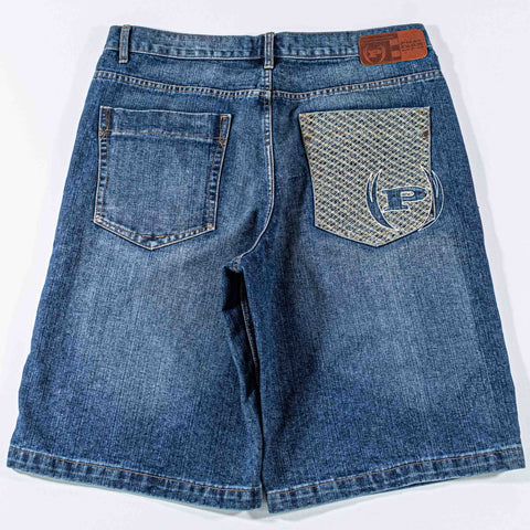 Phat Farm Embroidered Jean Shorts Baggy Wide Leg