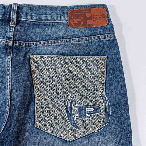 Phat Farm Embroidered Jean Shorts Baggy Wide Leg
