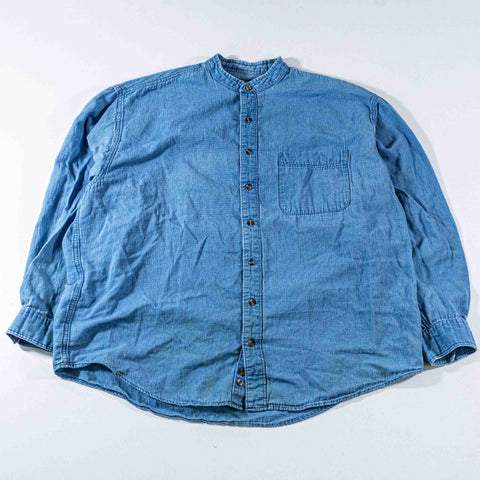 Eddie Bauer Striped Band Collar Shirt