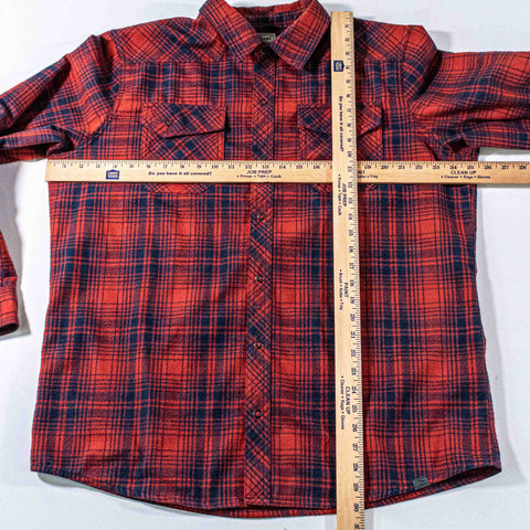 LL Bean Katahdin Performance Plaid Flannel Shirt  Snap Button Wool Blend Elbow Patches