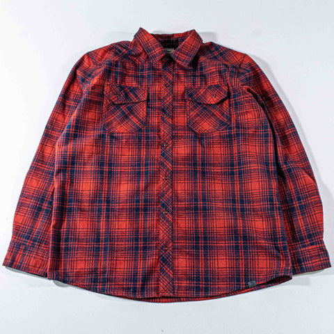LL Bean Katahdin Performance Plaid Flannel Shirt  Snap Button Wool Blend Elbow Patches
