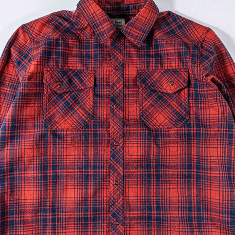 LL Bean Katahdin Performance Plaid Flannel Shirt  Snap Button Wool Blend Elbow Patches