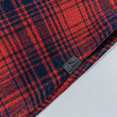 LL Bean Katahdin Performance Plaid Flannel Shirt  Snap Button Wool Blend Elbow Patches