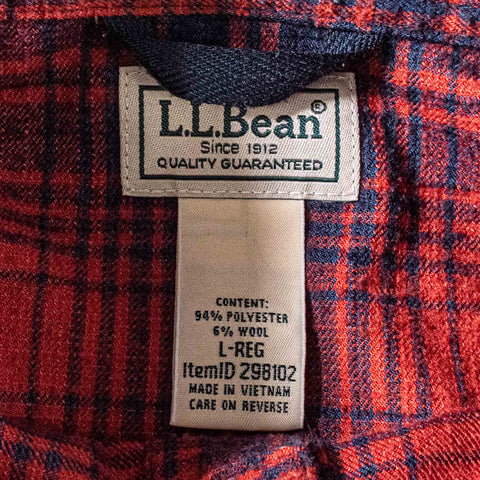 LL Bean Katahdin Performance Plaid Flannel Shirt  Snap Button Wool Blend Elbow Patches