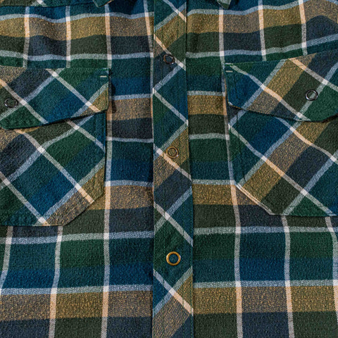 LL Bean Katahdin Performance Plaid Flannel Shirt  Snap Button Wool Blend Elbow Patches
