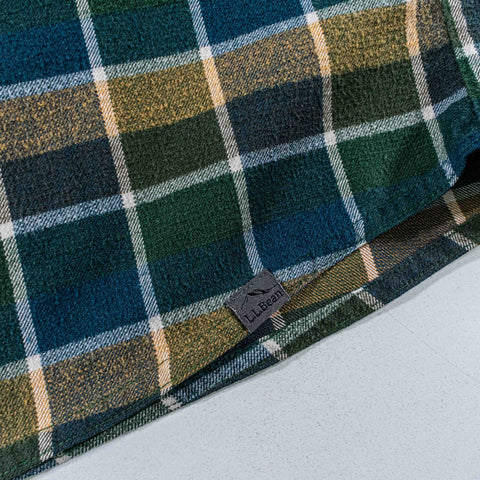 LL Bean Katahdin Performance Plaid Flannel Shirt  Snap Button Wool Blend Elbow Patches