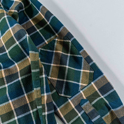 LL Bean Katahdin Performance Plaid Flannel Shirt  Snap Button Wool Blend Elbow Patches