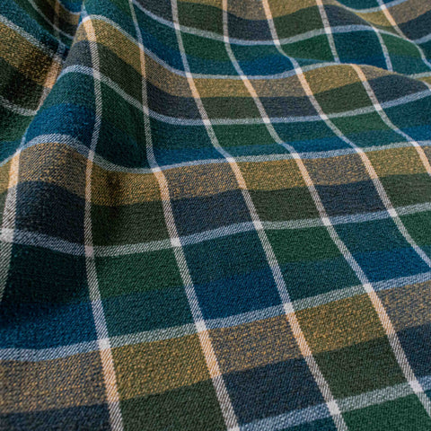 LL Bean Katahdin Performance Plaid Flannel Shirt  Snap Button Wool Blend Elbow Patches