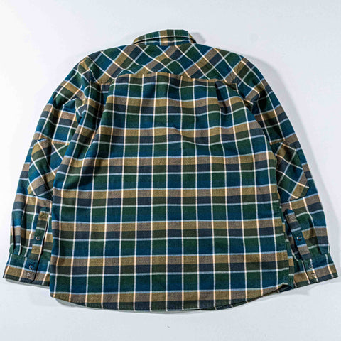 LL Bean Katahdin Performance Plaid Flannel Shirt  Snap Button Wool Blend Elbow Patches