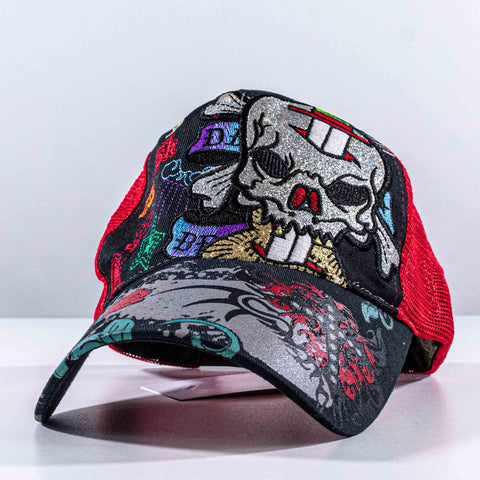 Skulls Crossbone Rose Trucker Hat