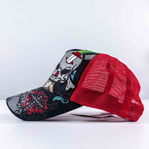 Skulls Crossbone Rose Trucker Hat