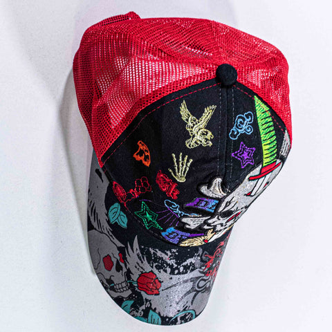 Skulls Crossbone Rose Trucker Hat