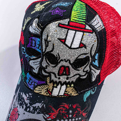 Skulls Crossbone Rose Trucker Hat