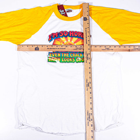 I'm So Horny Even The Crack of Dawn Looks Good T-Shirt Hanes Poly Cotton Raglan