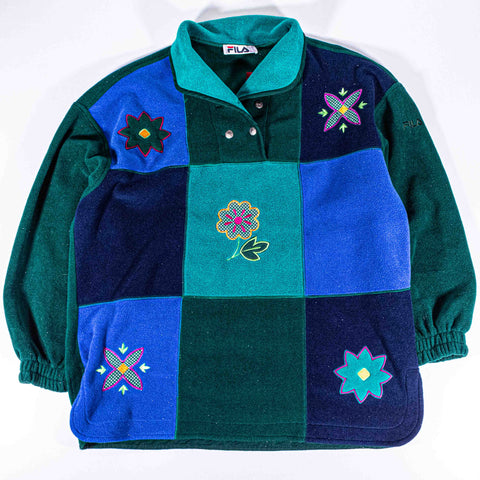 FILA Floral Embroidered Fleece Pullover Made in Italy