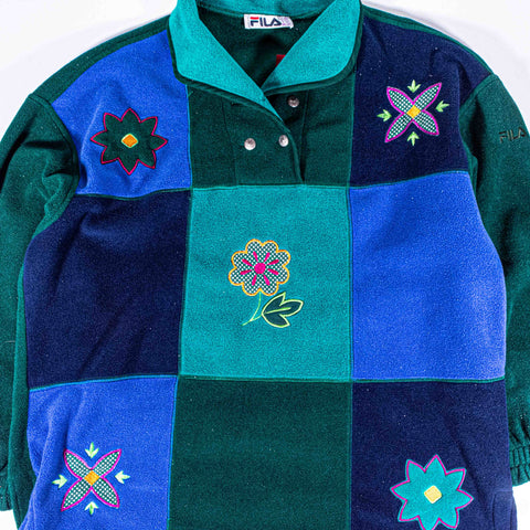 FILA Floral Embroidered Fleece Pullover Made in Italy