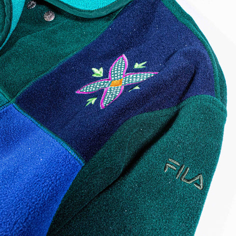 FILA Floral Embroidered Fleece Pullover Made in Italy