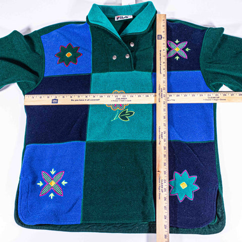 FILA Floral Embroidered Fleece Pullover Made in Italy