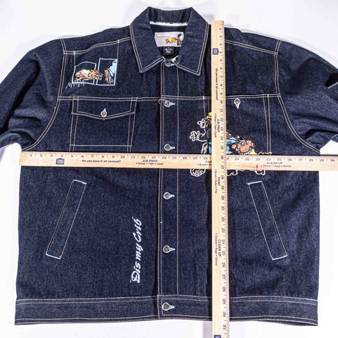 Raw Blue Embroidered Denim Suit Jacket Jeans Hip Hop