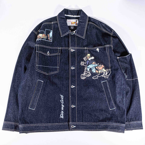 Raw Blue Embroidered Denim Suit Jacket Jeans Hip Hop