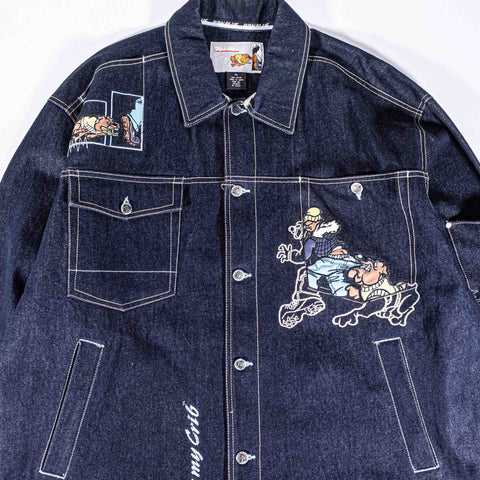 Raw Blue Embroidered Denim Suit Jacket Jeans Hip Hop