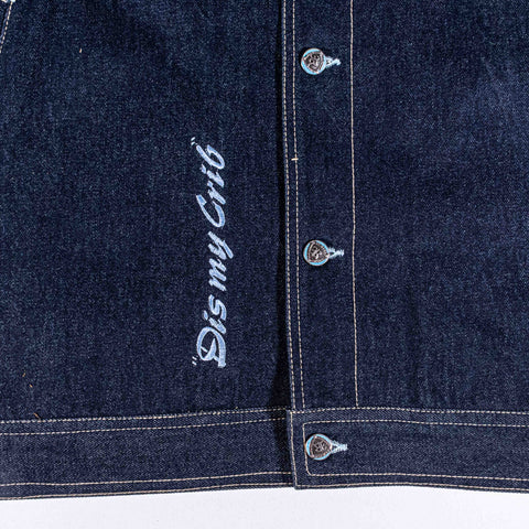 Raw Blue Embroidered Denim Suit Jacket Jeans Hip Hop