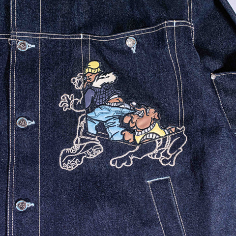 Raw Blue Embroidered Denim Suit Jacket Jeans Hip Hop