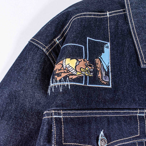 Raw Blue Embroidered Denim Suit Jacket Jeans Hip Hop