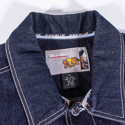 Raw Blue Embroidered Denim Suit Jacket Jeans Hip Hop