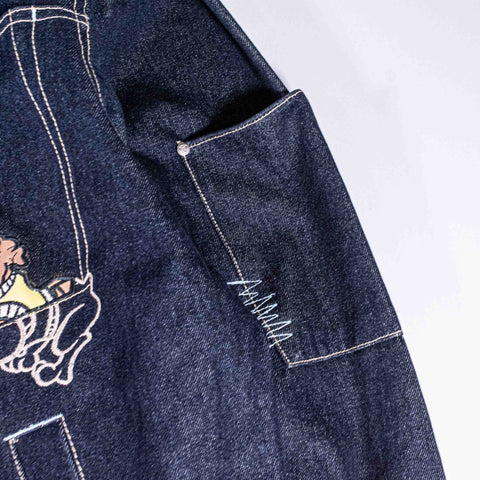 Raw Blue Embroidered Denim Suit Jacket Jeans Hip Hop