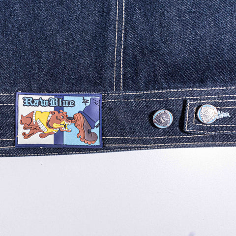Raw Blue Embroidered Denim Suit Jacket Jeans Hip Hop