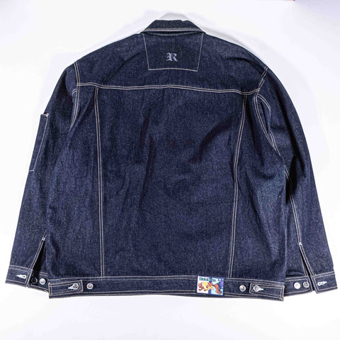Raw Blue Embroidered Denim Suit Jacket Jeans Hip Hop