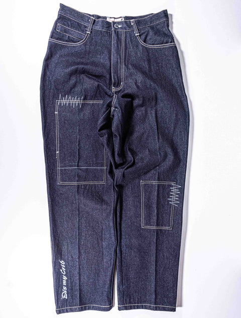 Raw Blue Embroidered Denim Suit Jacket Jeans Hip Hop