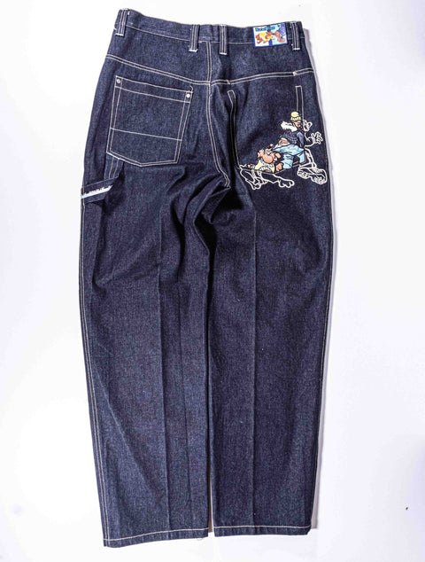 Raw Blue Embroidered Denim Suit Jacket Jeans Hip Hop