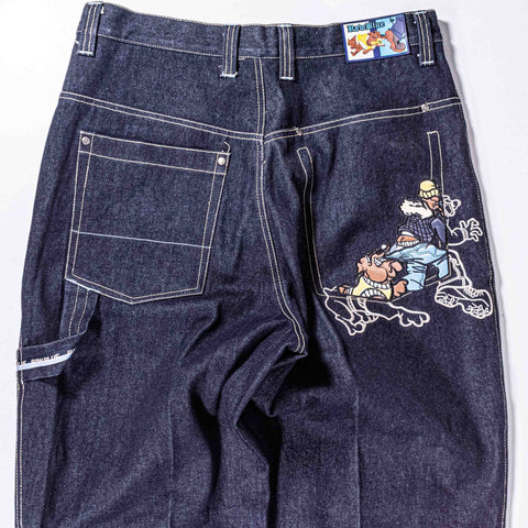 Raw Blue Embroidered Denim Suit Jacket Jeans Hip Hop